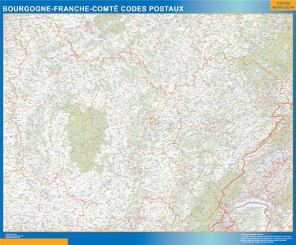 Carte Bourgogne Franche Comte plastifiée codes postaux