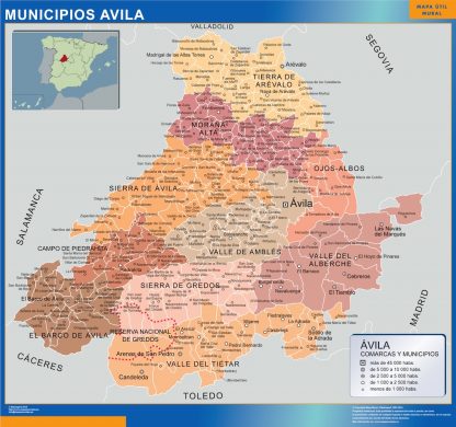 Carte communes province Avila plastifiée